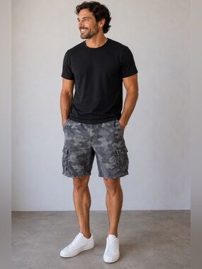 Chor Dark Gray Camouflage Cargo Shorts Size 38 Streetwear Industrial Basic